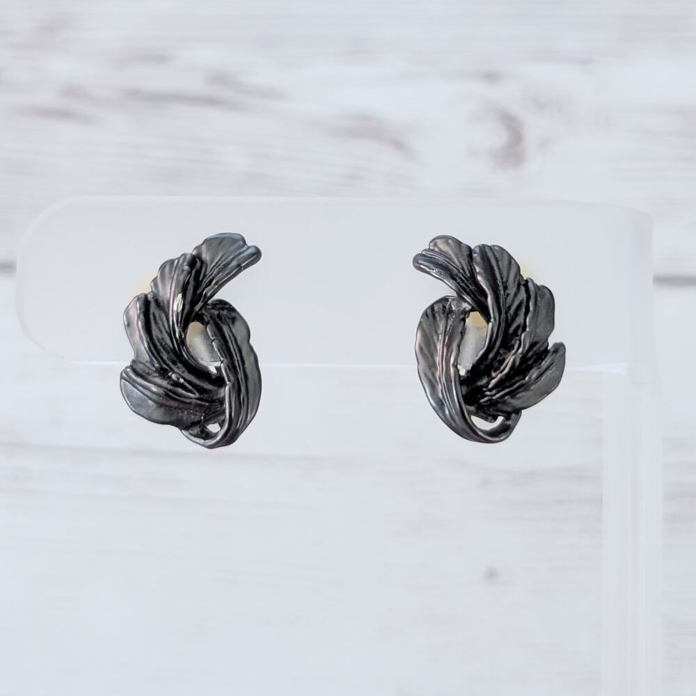 Vintage Clip On Earrings Dark Leaves - Some Paint Chipping